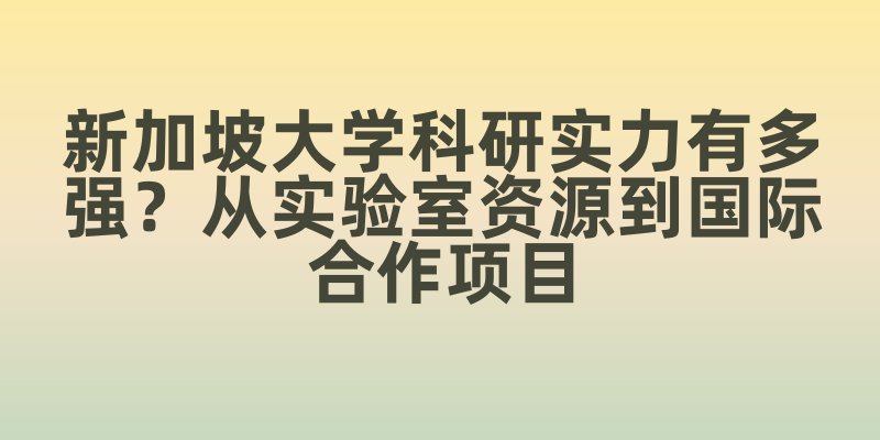 新加坡大学科研实力有多强?从实验室资源到国际合作项目