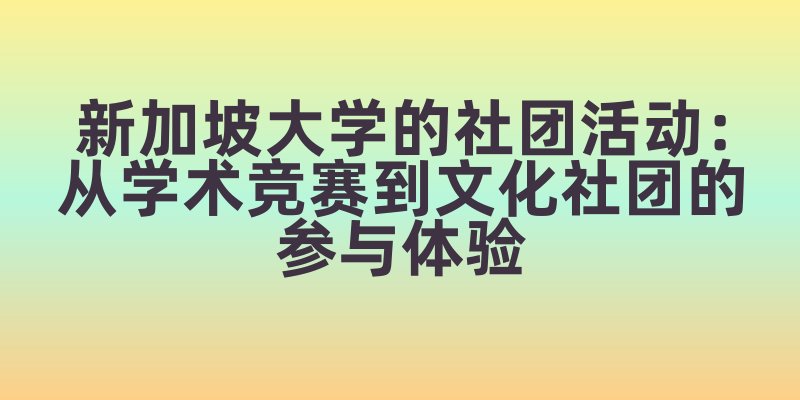 新加坡大学的社团活动:从学术竞赛到文化社团的参与体验