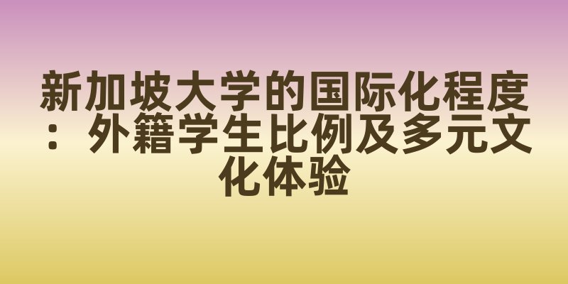 新加坡大学的国际化程度：外籍学生比例及多元文化体验