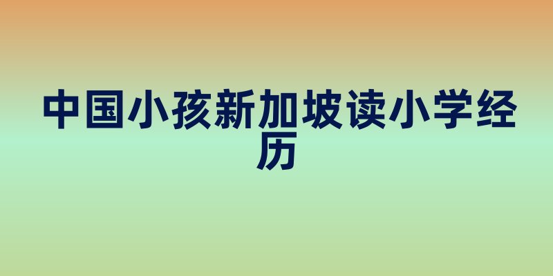 中国小孩新加坡读小学经历